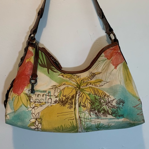 Fossil Canvas Palm Tree Slouch Shoulder Bag - Picture 1 of 14